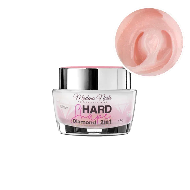 Hard Shape 2in1 Diamond Glow 15g - Akrylo żel w słoiczku - jasno różowa z mieniącymi się drobinkami złota - Modena Nails