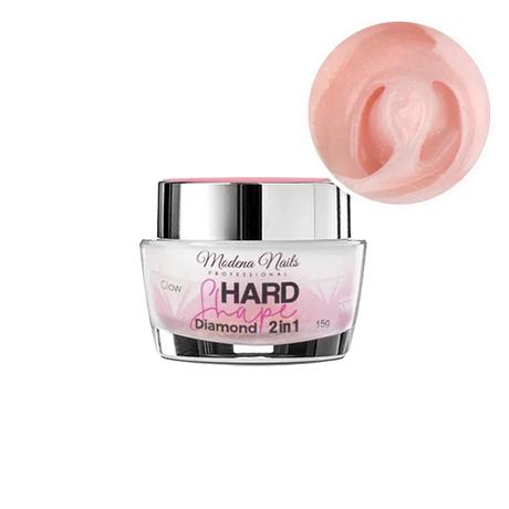 Hard Shape 2in1 Diamond Glow 15g - Akrylo żel w słoiczku - jasno różowa z mieniącymi się drobinkami złota - Modena Nails