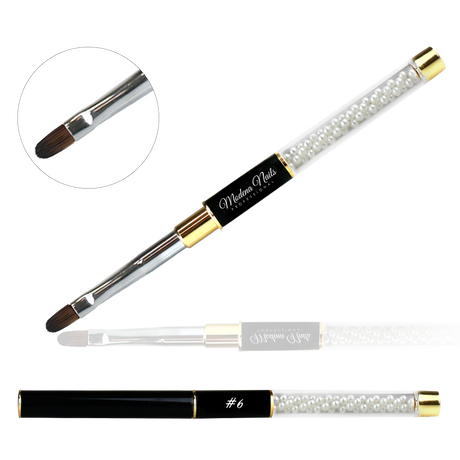 Pędzelek Do Żelu OVAL BLACK PROFI z Perełkami #6 - Modena Nails