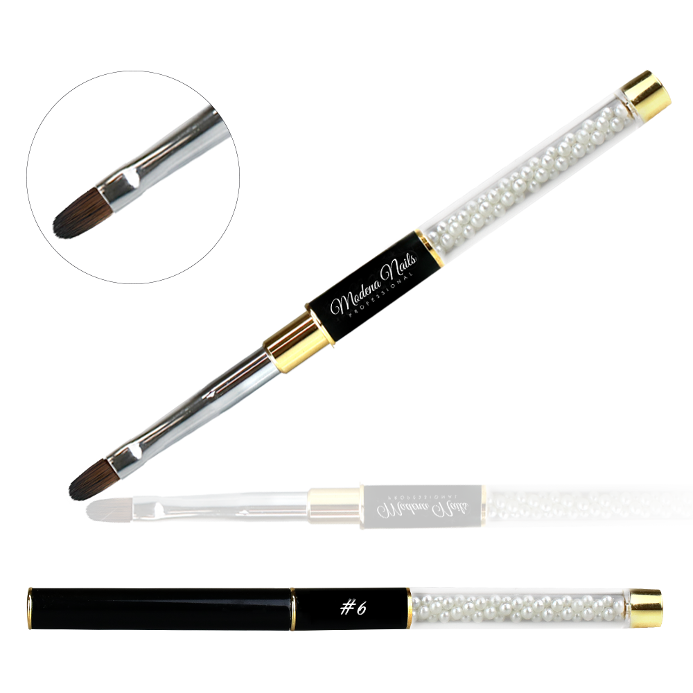 Pędzelek Do Żelu OVAL BLACK PROFI z Perełkami #6 - Modena Nails Shop