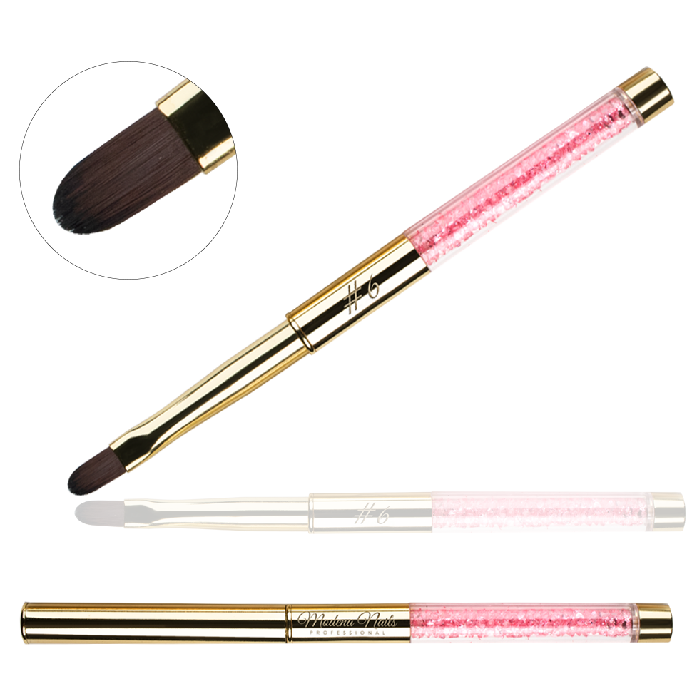 Pędzelek Do Żelu Oval Gold z Kryształkami #6 - Modena Nails Shop