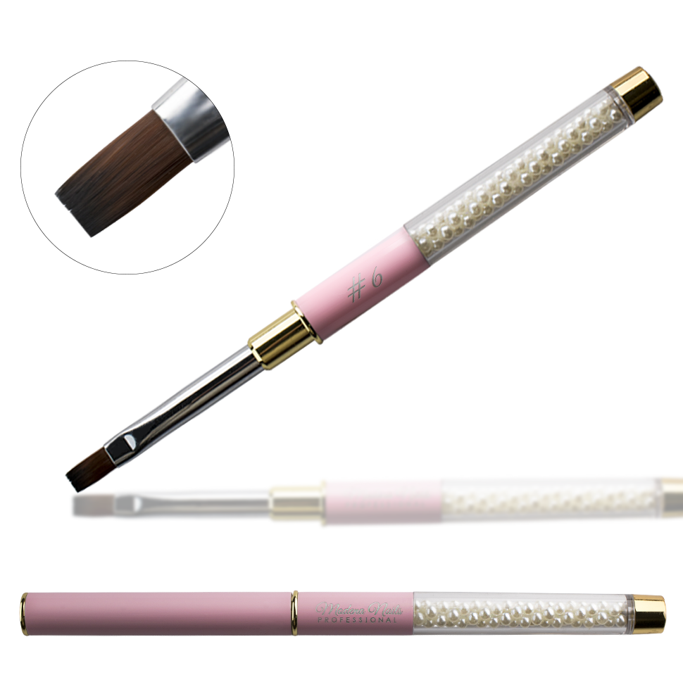 Pędzelek Do Żelu FLAT PINK PROFI z Perełkami #6