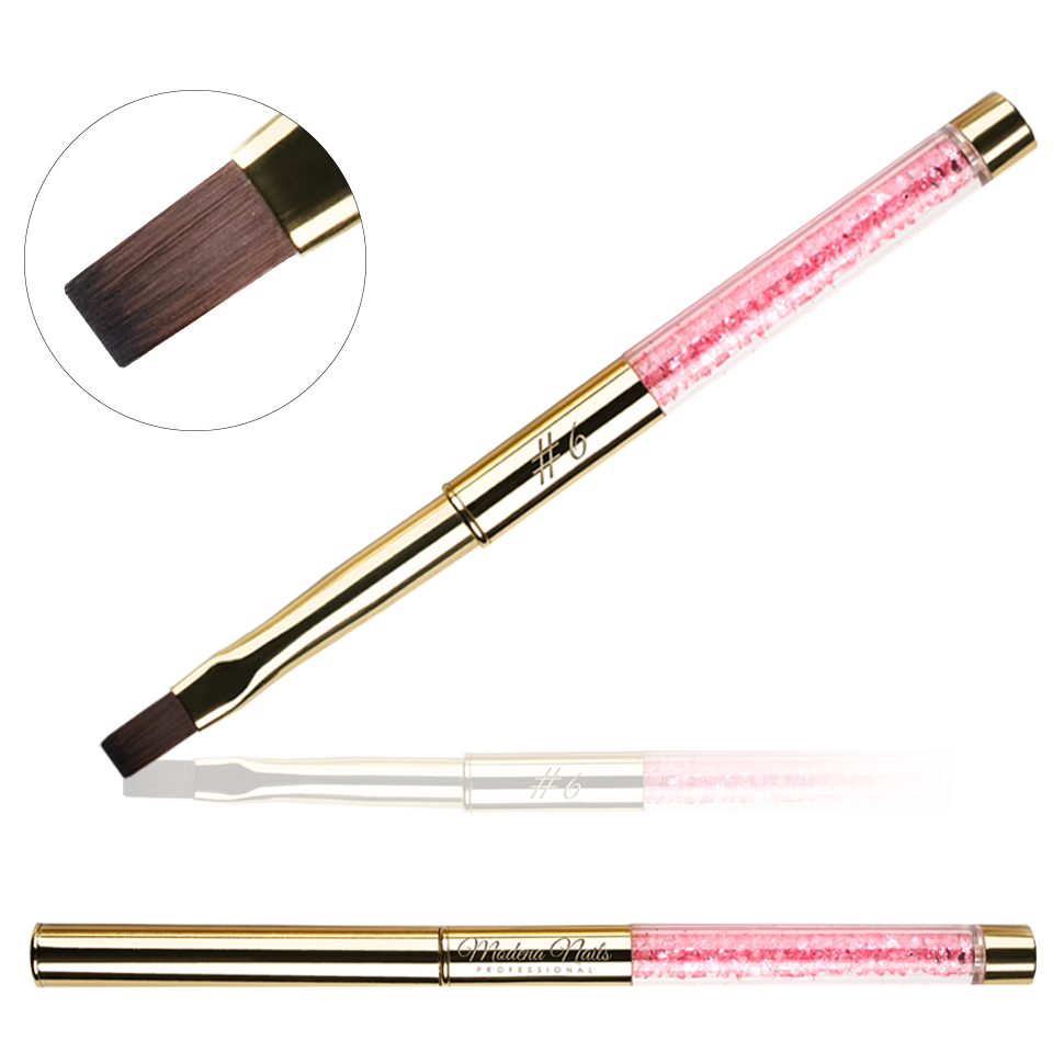 Pędzelek Do Żelu Flat Gold z Kryształkami #6