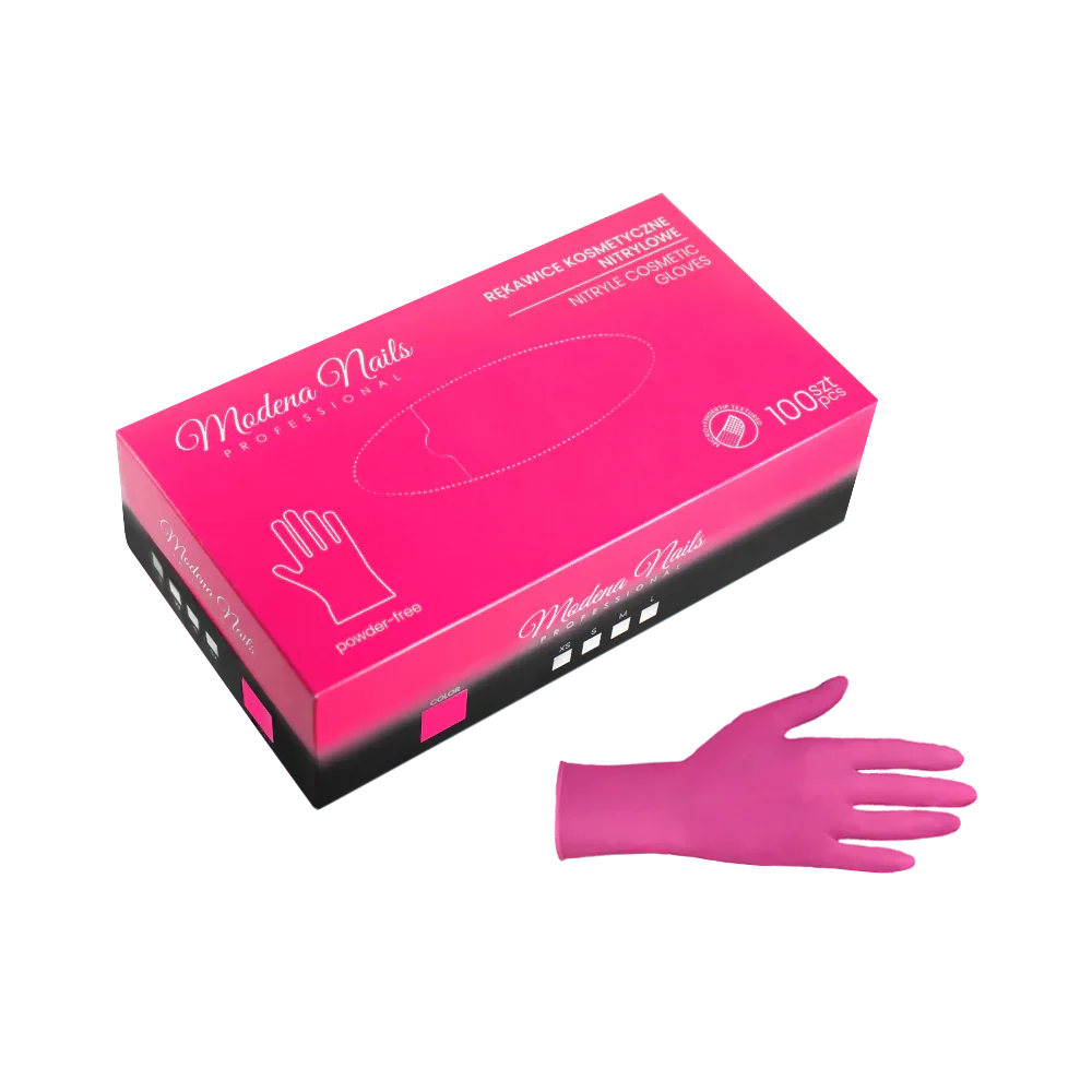 Rękawiczki Nitrylowe Bezpudrowe Magenta - 100 sztuk - Modena Nails