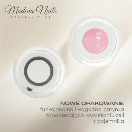 Nowe funkcjonalne opakowanie żelu do stylizacji paznokci widziane z góry, biały i różowy żel.