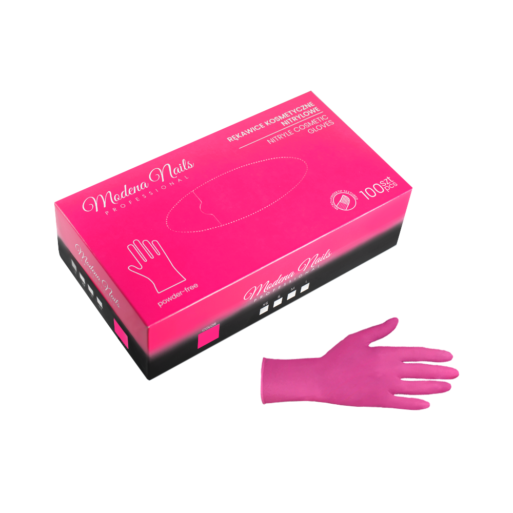 Rękawiczki Nitrylowe Bezpudrowe Magenta - 100 sztuk - Modena Nails Shop 