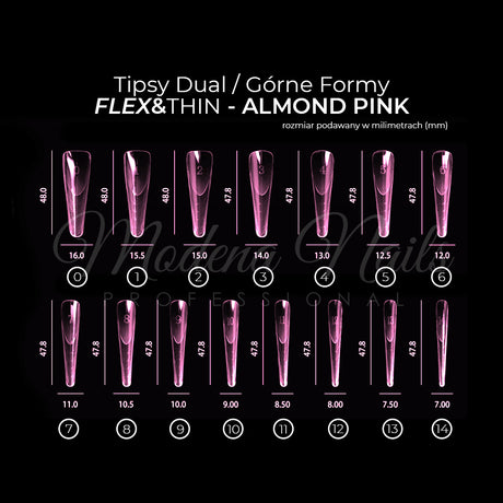 Tipsy Dual / Górne formy FLEX&THIN ALMOND PINK - 150szt - Modena Nails  