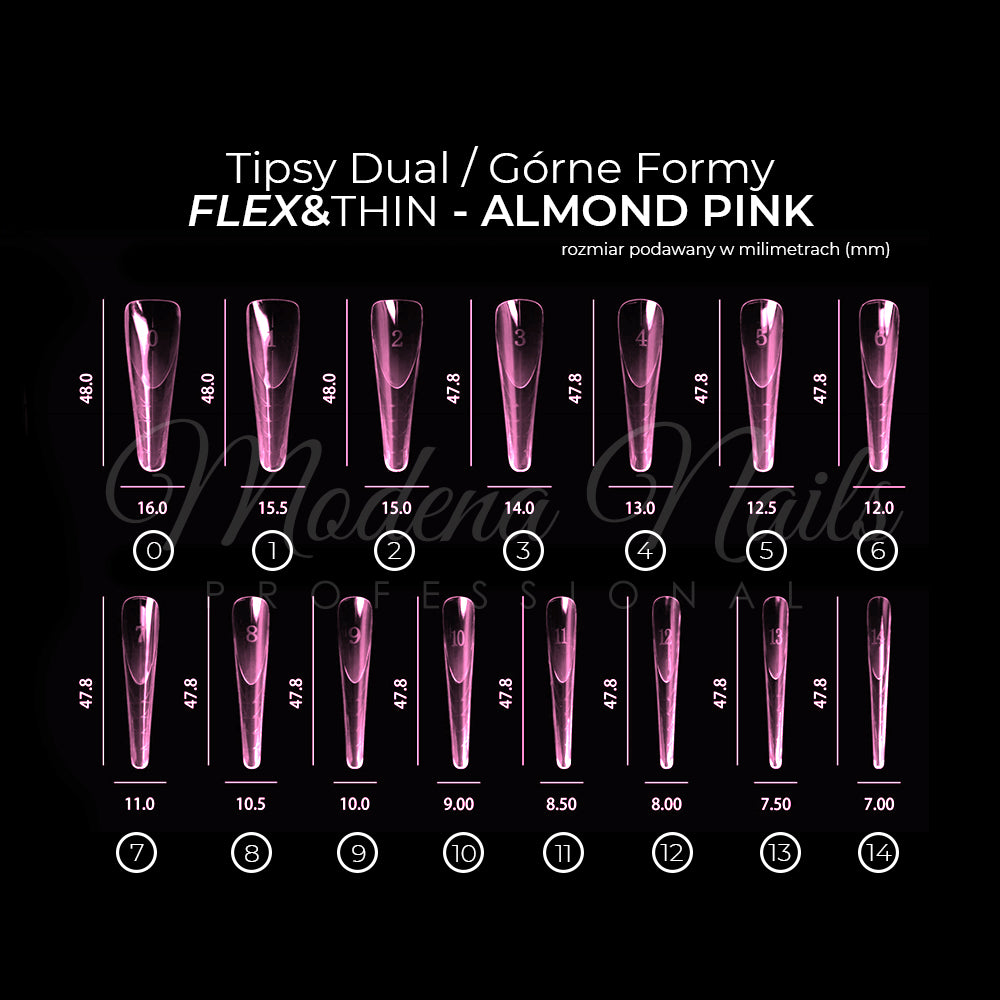 Tipsy Dual / Górne formy FLEX&THIN ALMOND PINK - 150szt - Modena Nails Shop 