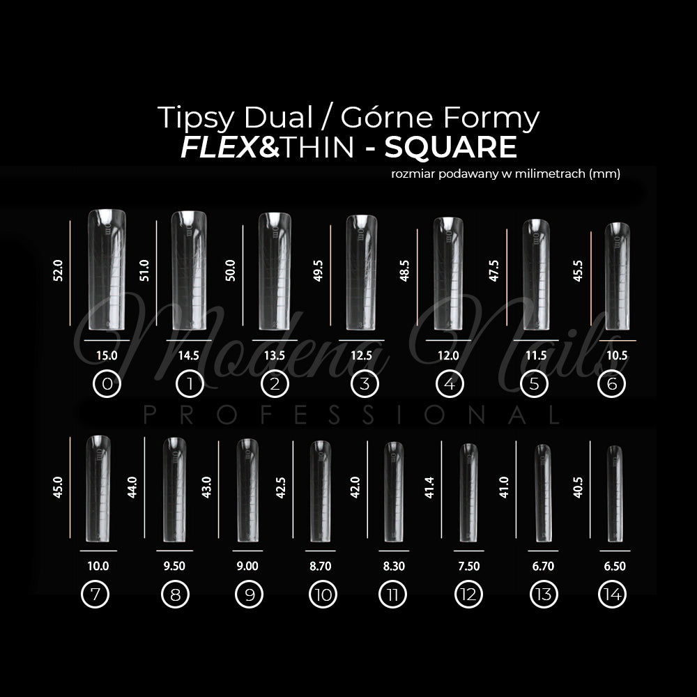 Tipsy Dual / Górne formy FLEX&THIN SQUARE - 150szt - Modena Nails  