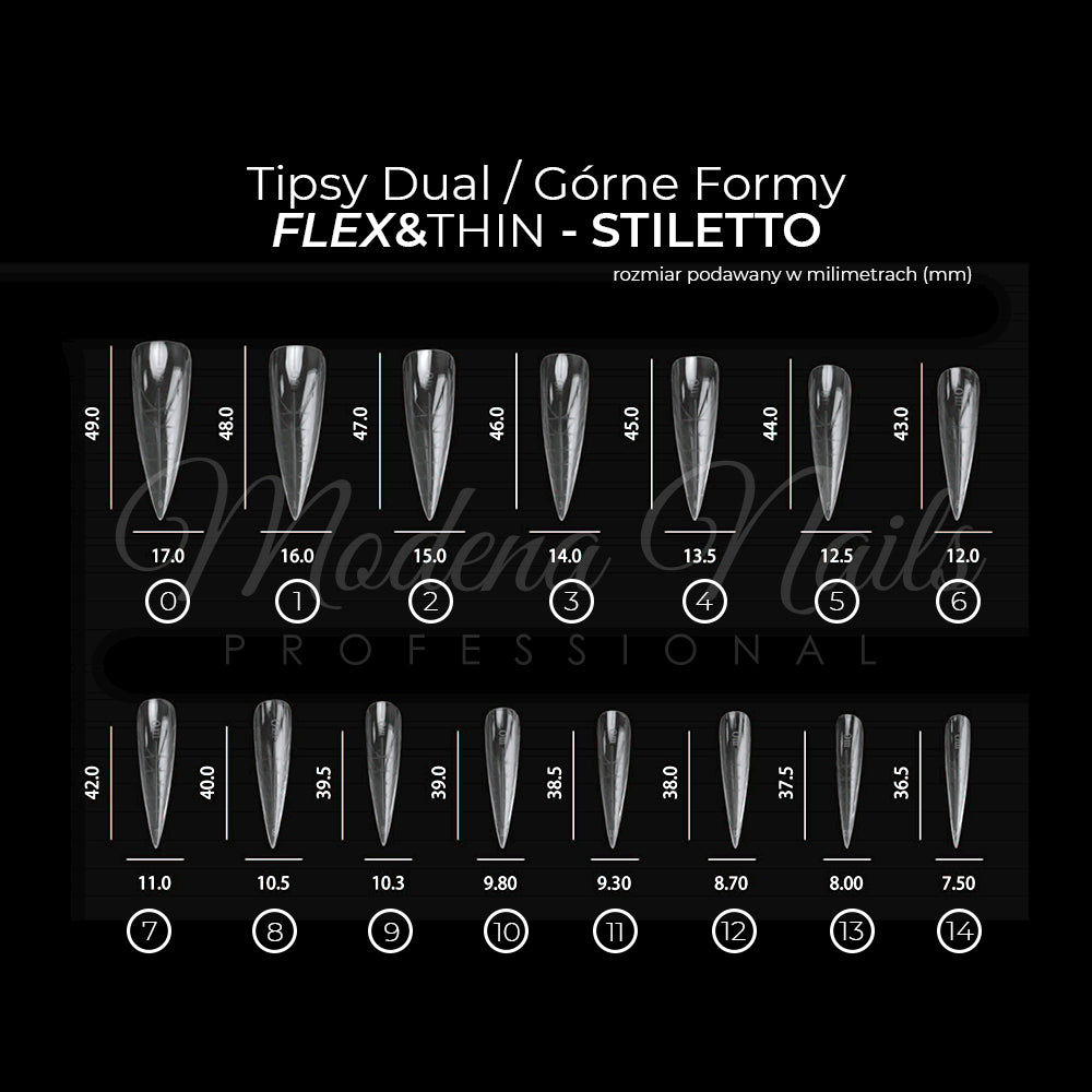 Tipsy Dual / Górne formy FLEX&THIN STILETTO - 150szt - Modena Nails Shop 