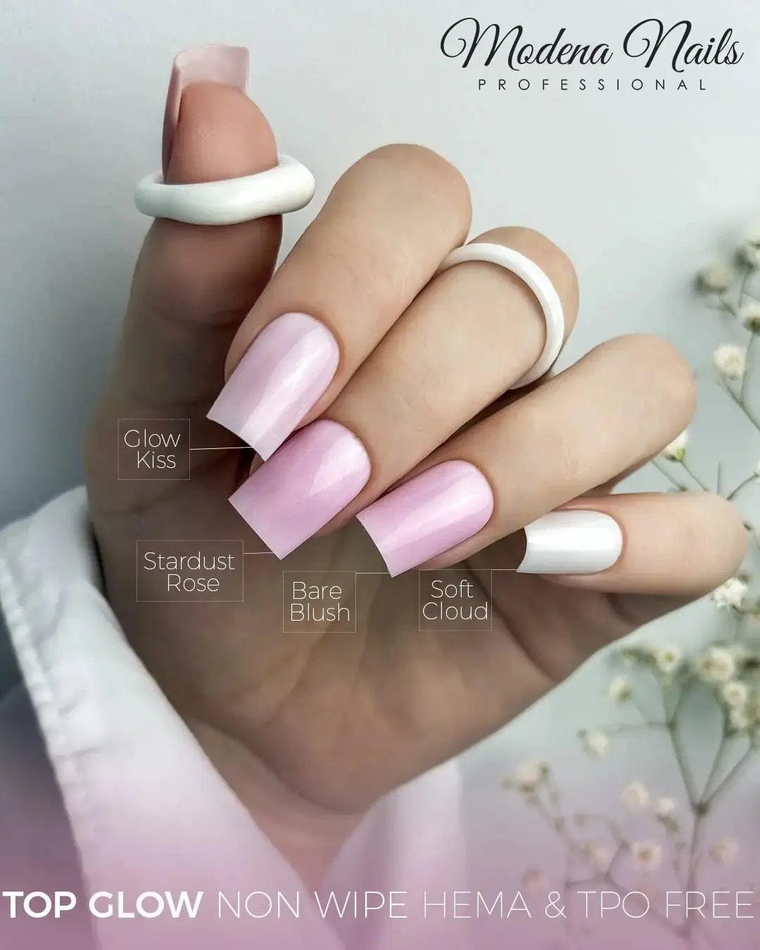 Top Glow Non Wipe  7,3ml - Bare Blush - Modena Nails  